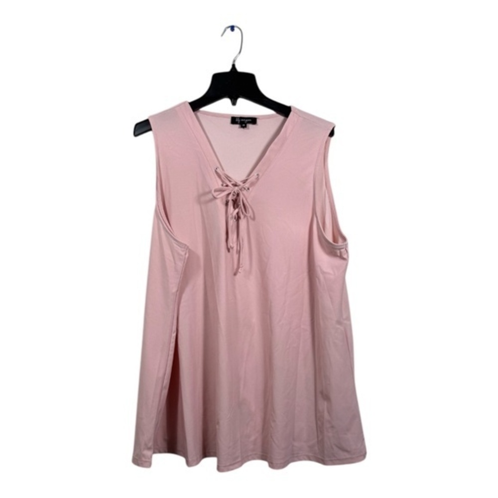 Lily Morgan Sleeveless Blouse 2X Pink Lace up V-Neck Chiffon Feminine Minimalist